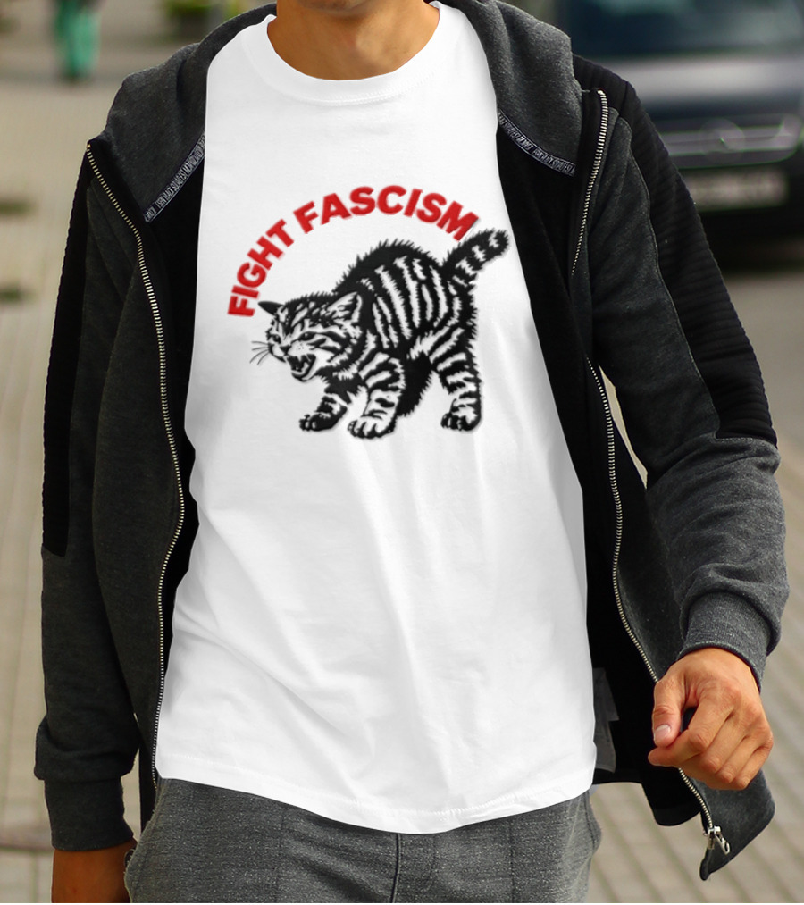 Hissing Striped Kitten Fight Fascism Arched T-Shirt