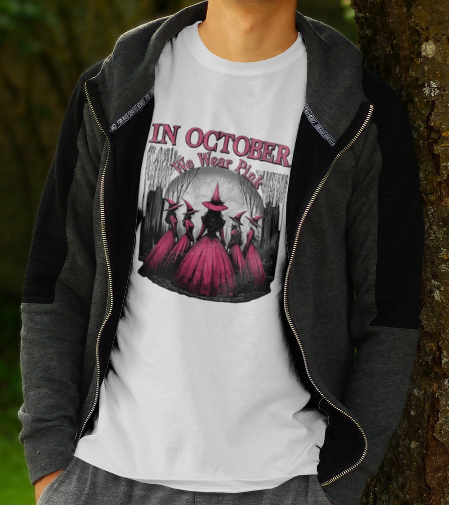 In October We Wear Pink Five Witches Pink Dresses Forest Moon T-Shirt