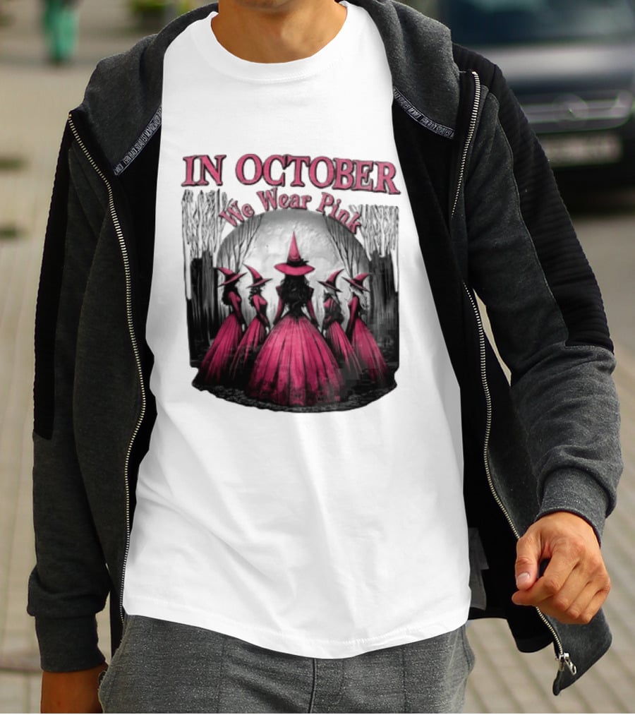 In October We Wear Pink Five Witches Pink Dresses Forest Moon T-Shirt