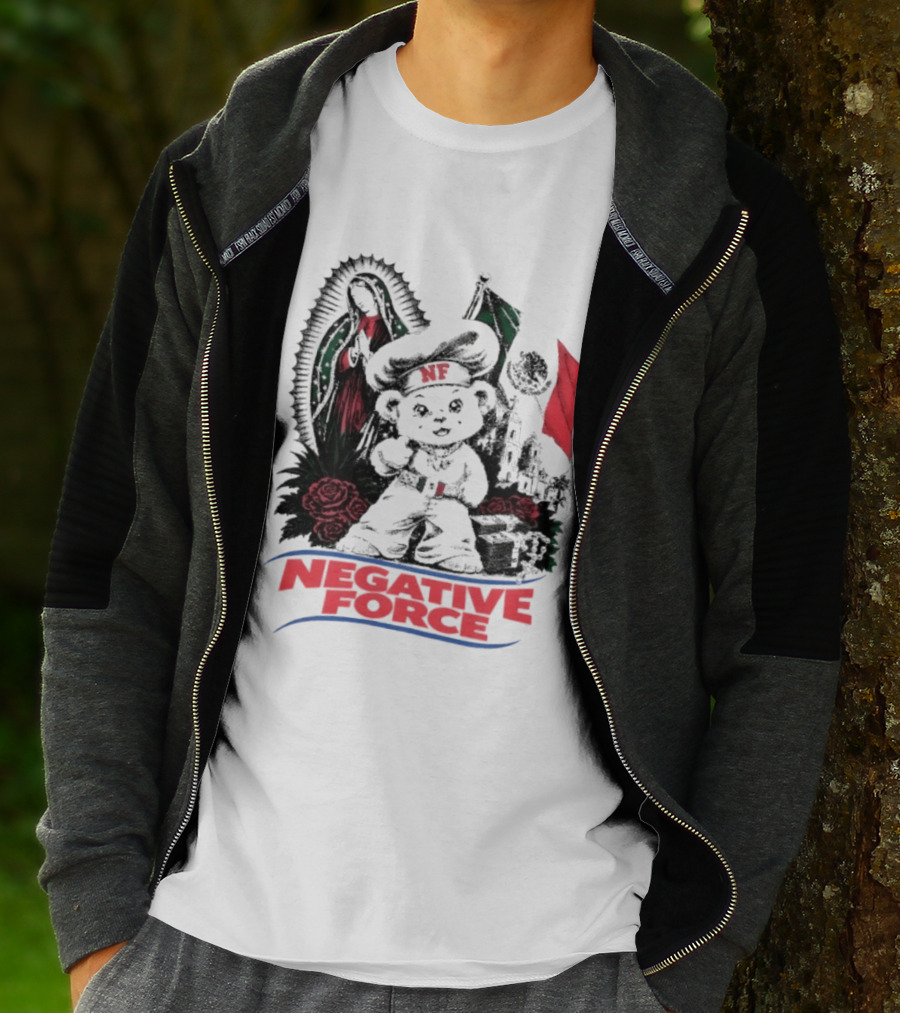 Negative Force Bear With Mexican Flag Virgin Mary Roses T-Shirt