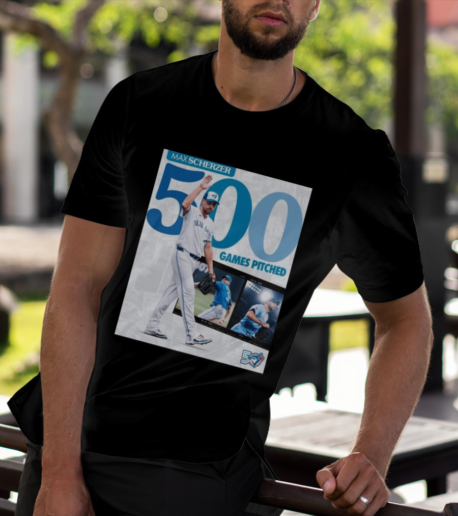 Max Scherzer 500 Games Pitched Blue Jays 50 T-Shirt