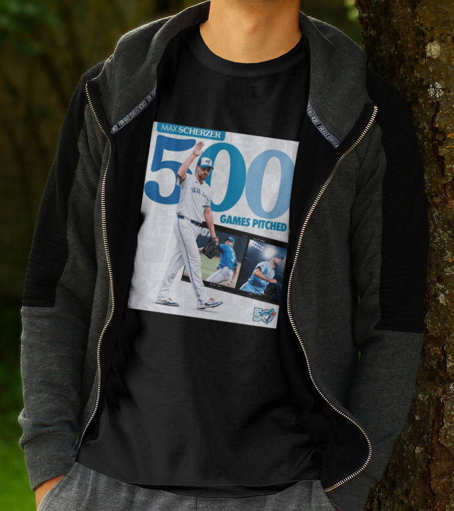 Max Scherzer 500 Games Pitched Blue Jays 50 T-Shirt