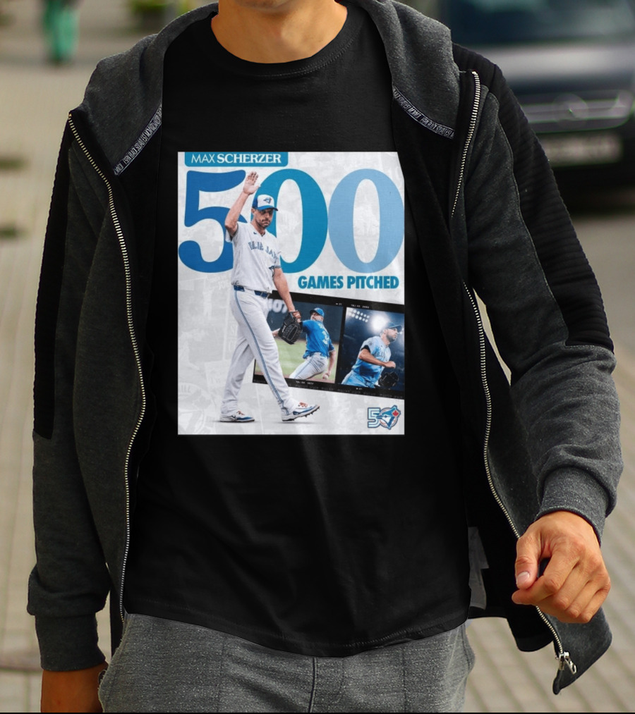 Max Scherzer 500 Games Pitched Blue Jays 50 T-Shirt