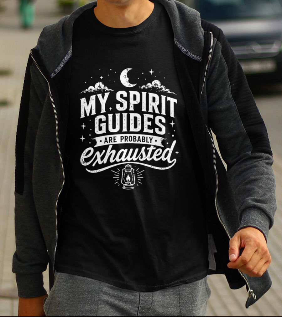 My Spirit Guides Are Probably Exhausted Lantern Moon Stars Clouds T-Shirt