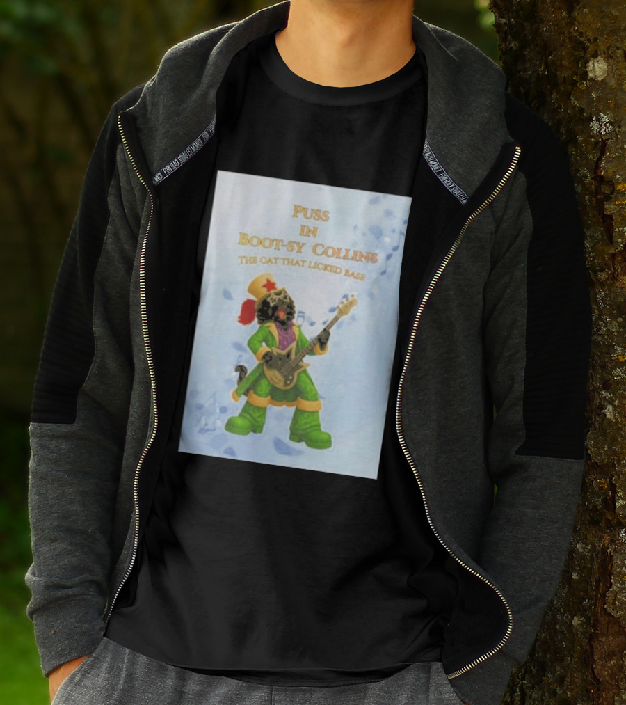 Puss In Bootsy Collins The Cat That Licked Base Green Costume Star Hat Guitar Player T-Shirt