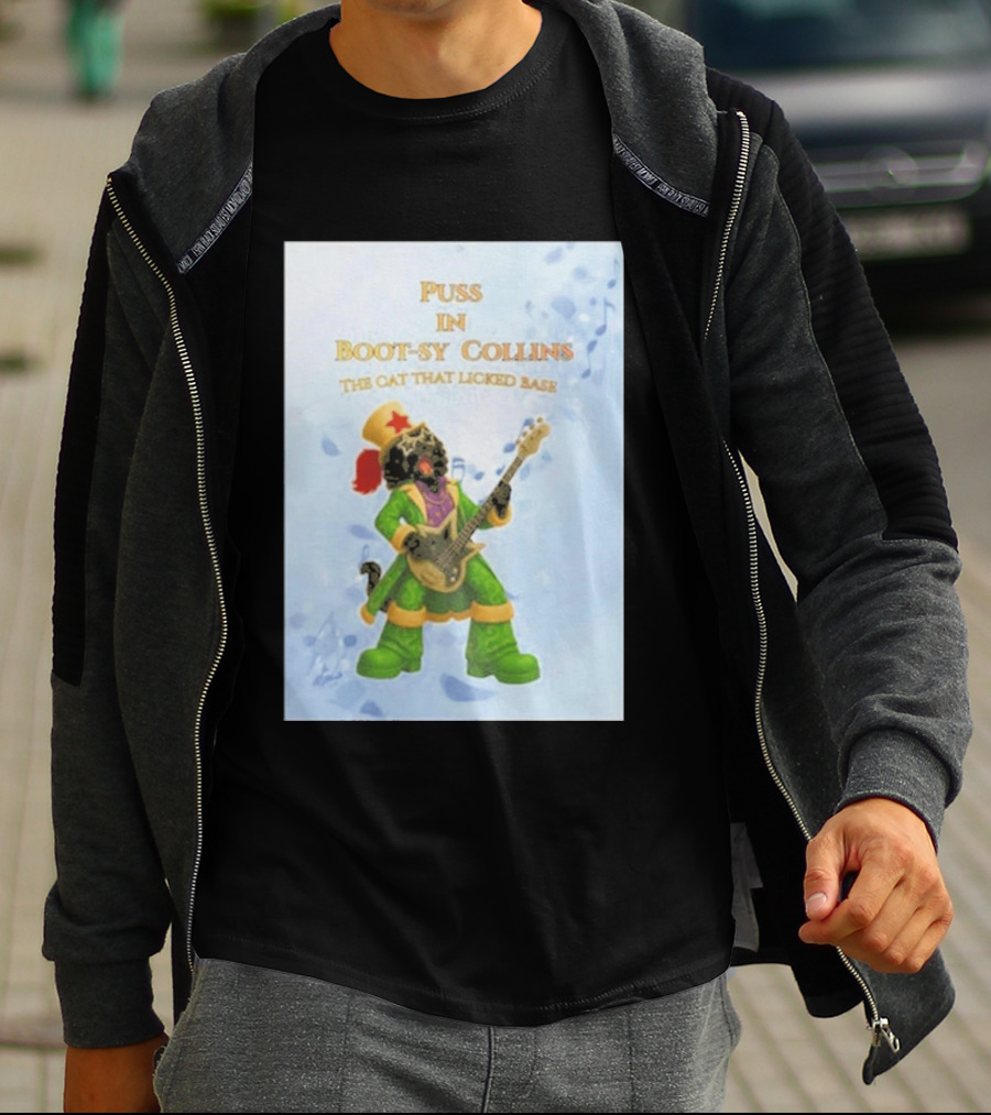 Puss In Bootsy Collins The Cat That Licked Base Green Costume Star Hat Guitar Player T-Shirt