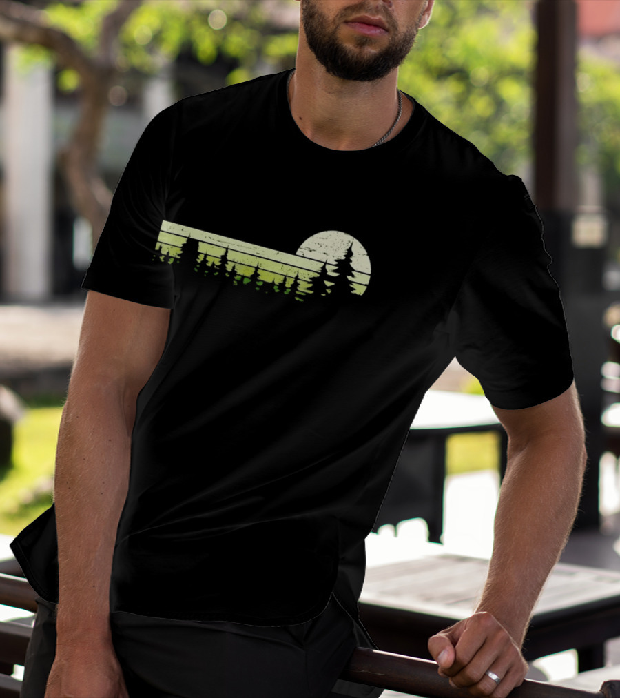 Forest Sunset Silhouette Nature Trees With Circle Sun T-Shirt