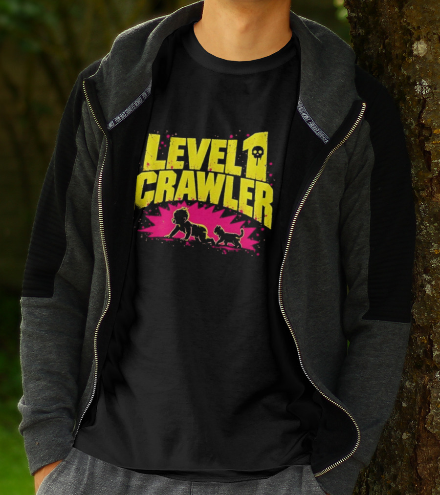 Level 1 Crawler Baby And Kitten Gamer Gaming Fun Adventure T-Shirt