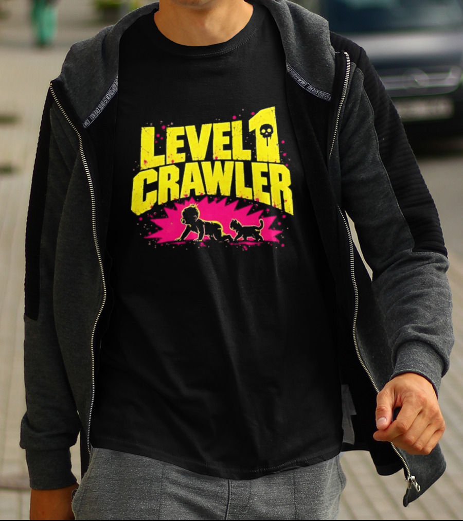 Level 1 Crawler Baby And Kitten Gamer Gaming Fun Adventure T-Shirt