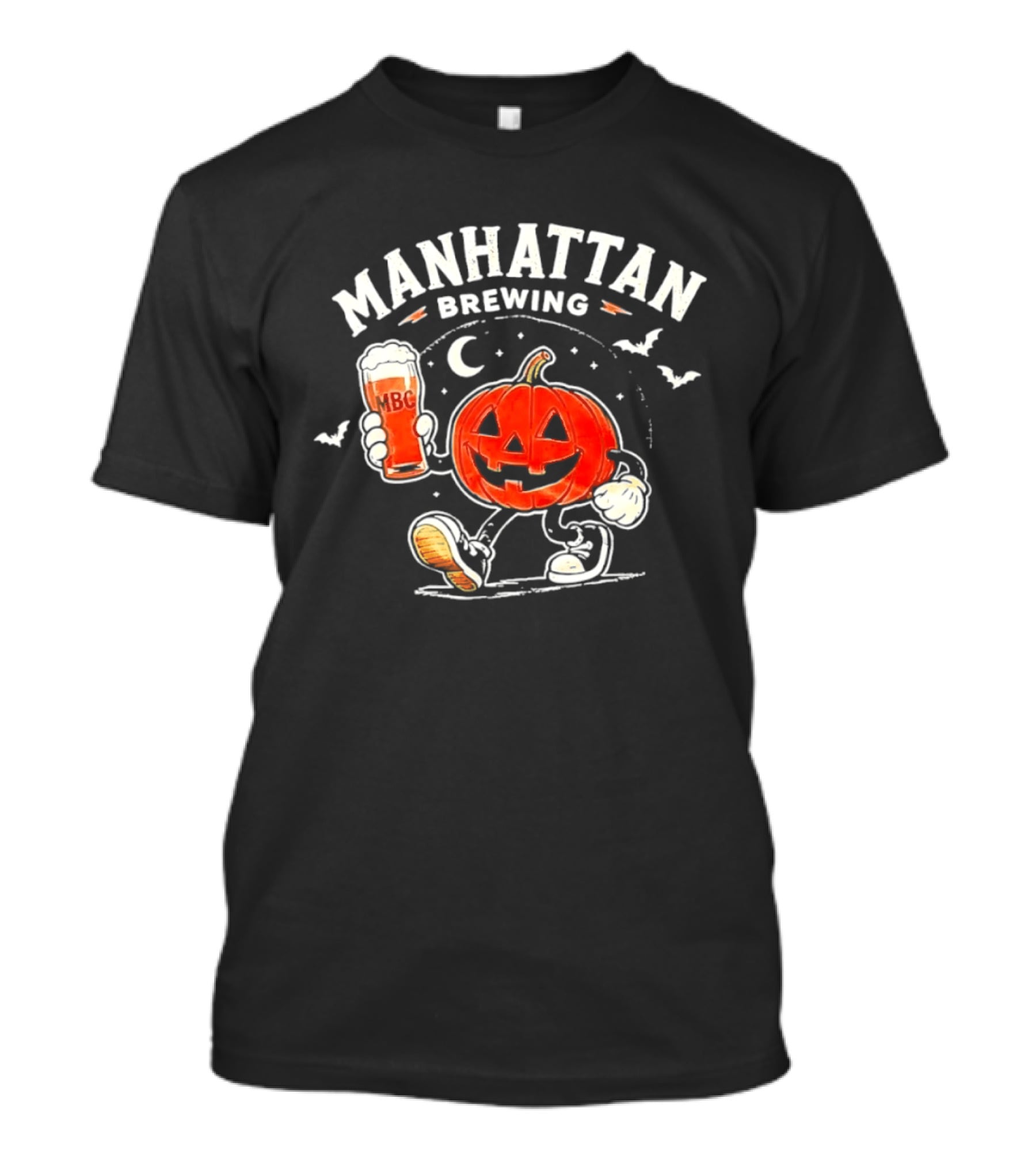 Manhattan Brewing Distressed Pumpkin Moon Walking Beer Halloween T-Shirt