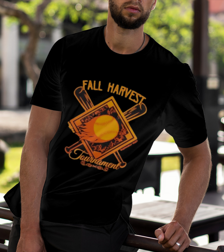 USSSA Fall Harvest Fastpitch Softball Tournament 2023 With Crossed Bats And Flaming Ball T-Shirt
