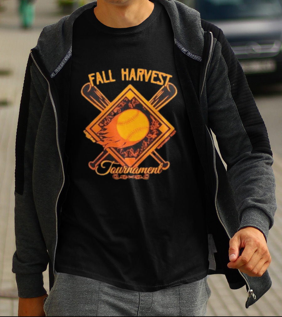 USSSA Fall Harvest Fastpitch Softball Tournament 2023 With Crossed Bats And Flaming Ball T-Shirt