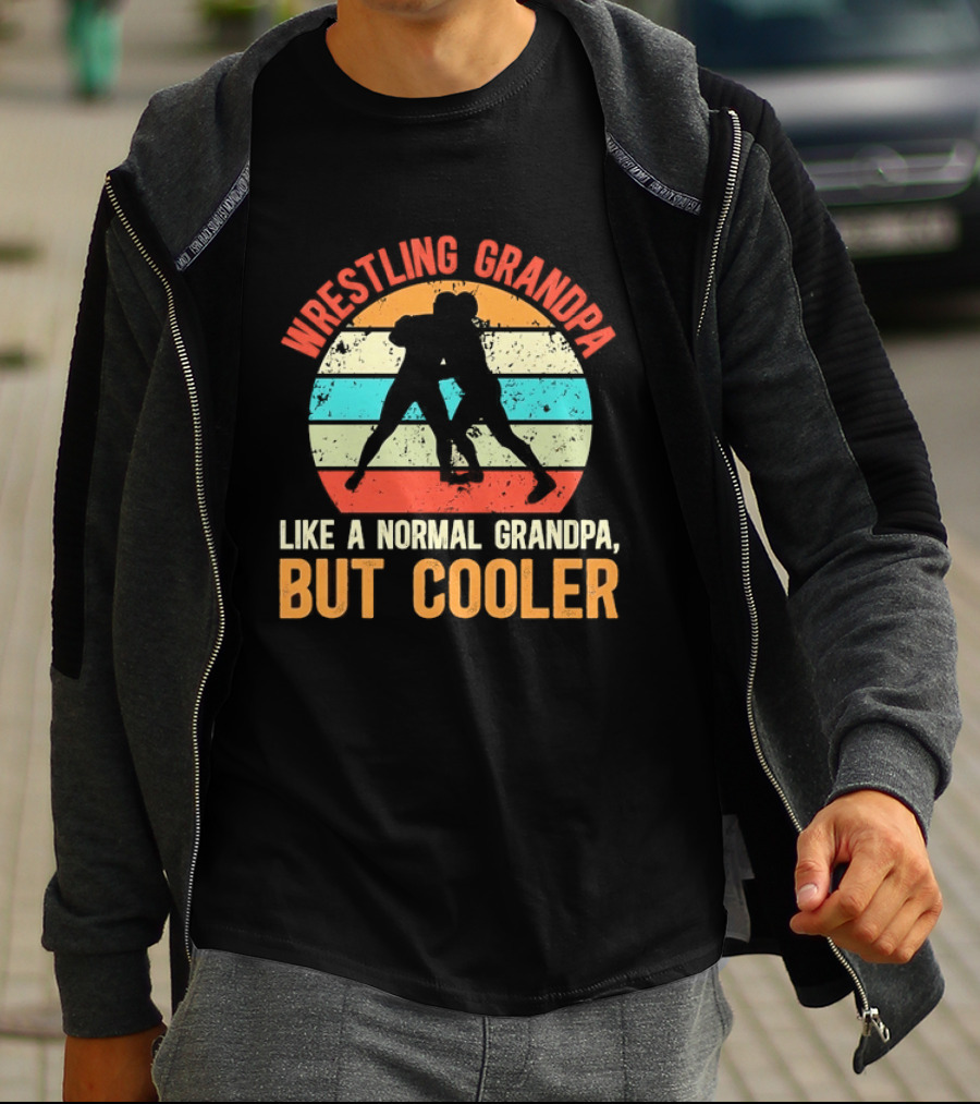 Wrestling Grandpa Like A Normal Grandpa But Cooler Retro Sunset T-Shirt