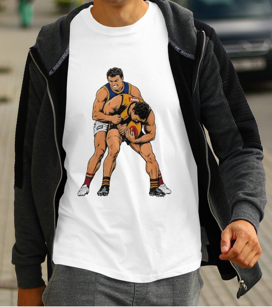 AFL Football Tackle Illustration Vintage Style Sports Art Players Rugby Action T-Shirt