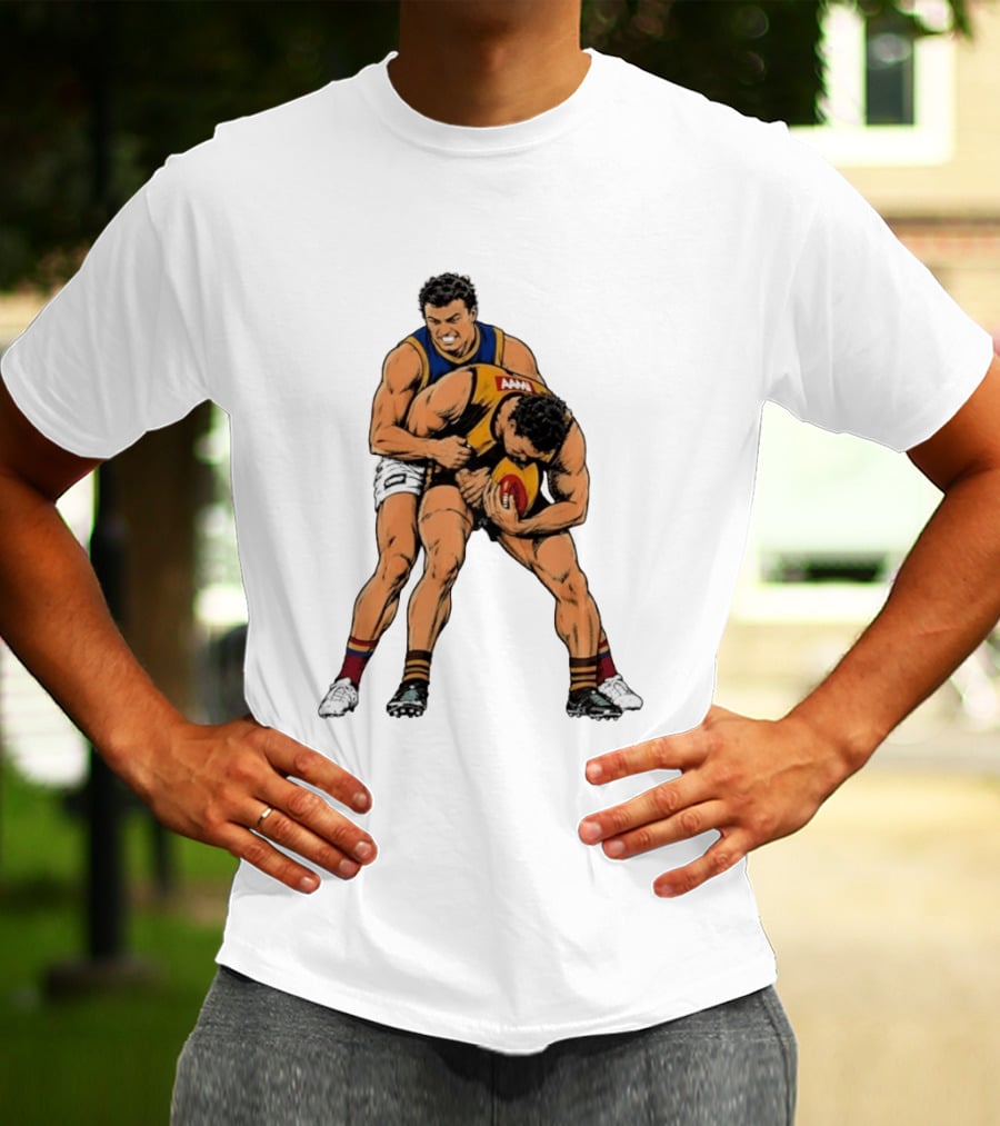 AFL Football Tackle Illustration Vintage Style Sports Art Players Rugby Action T-Shirt