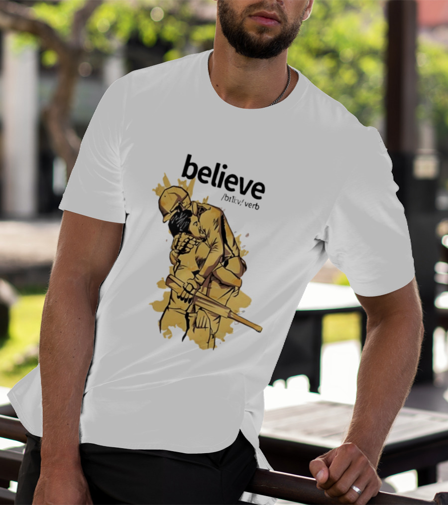 Believe Verb Definition Inspirational Motivation Embrace Cricket Players Hugging T-Shirt