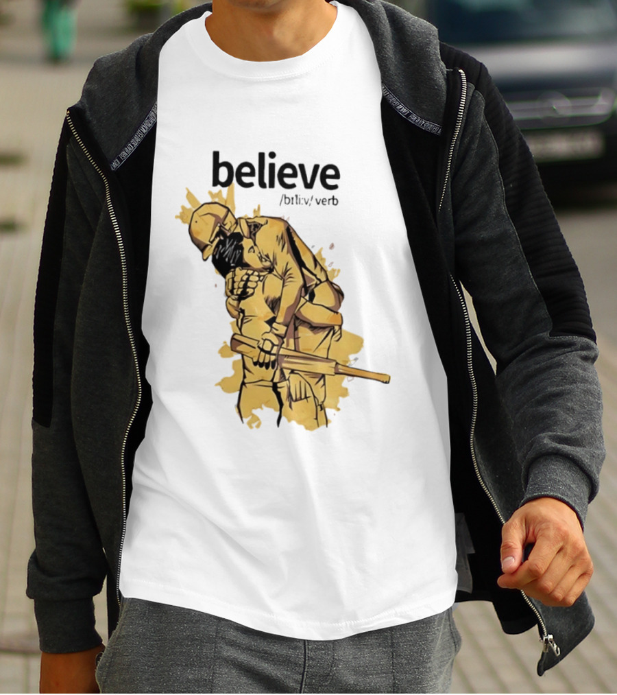 Believe Verb Definition Inspirational Motivation Embrace Cricket Players Hugging T-Shirt