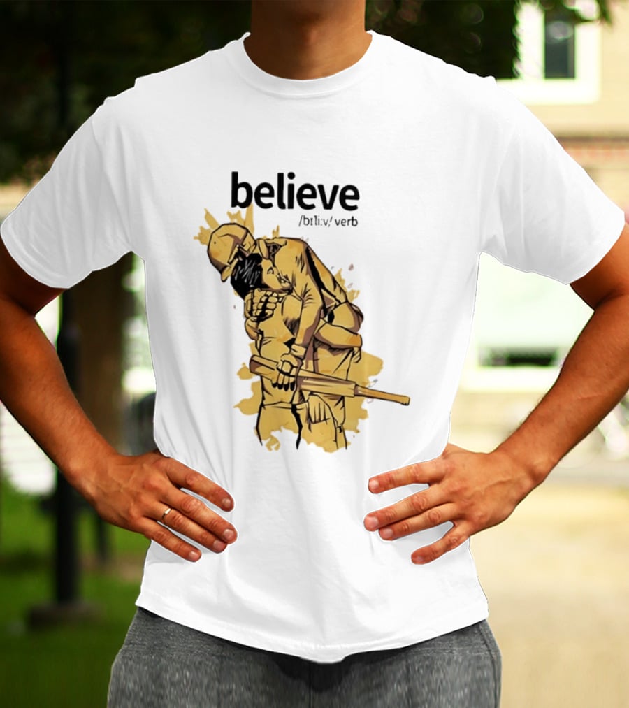 Believe Verb Definition Inspirational Motivation Embrace Cricket Players Hugging T-Shirt