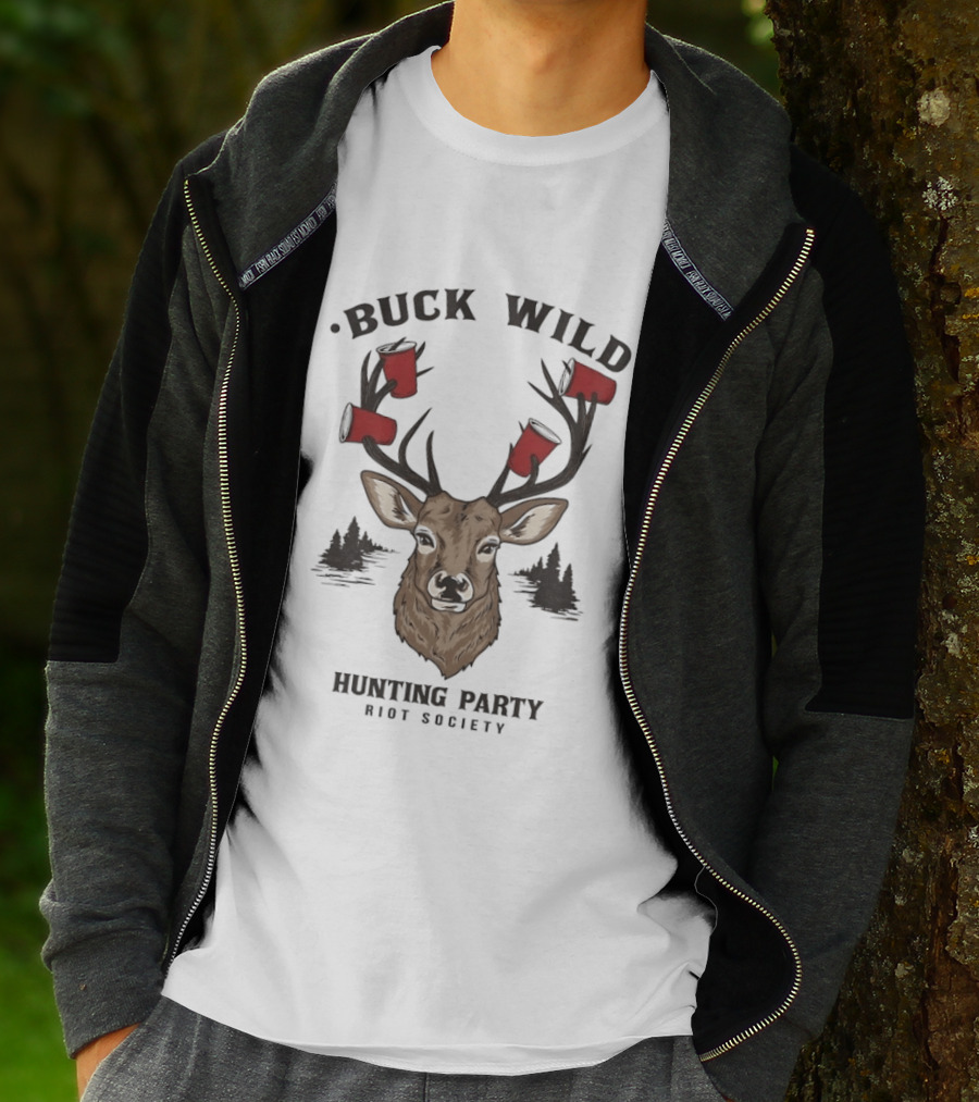 Buck Wild Hunting Party Riot Society Deer Antler Cups T-Shirt