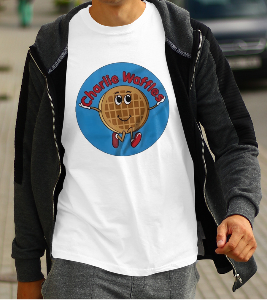 Charlie Waffles Cartoon Smiling Character In Red Shoes T-Shirt