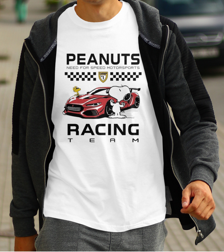 Peanuts Need For Speed Motorsports Champ Racing Team Snoopy Woodstock T-Shirt