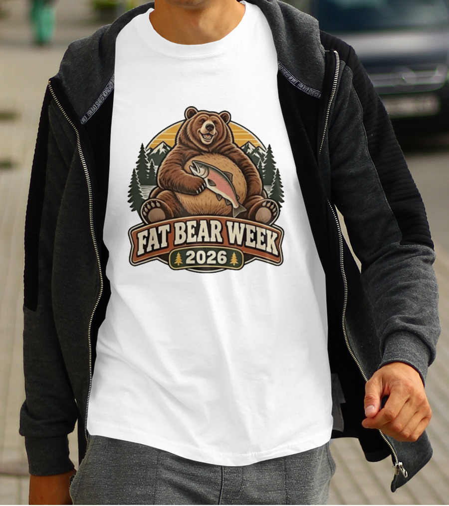 Fat Bear Week 2026 Nature Wildlife Fishing Bear Holding Salmon T-Shirt