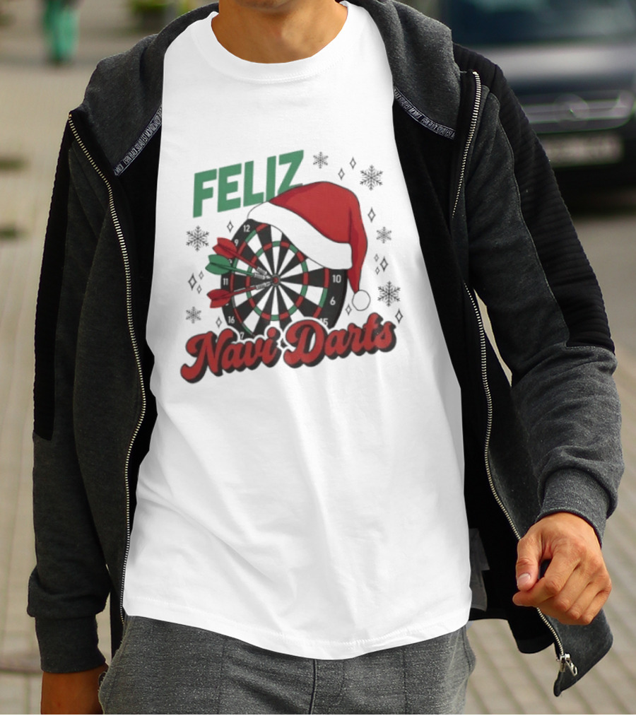 Feliz Navidarts Christmas Santa Hat Darts Board Snowflakes T-Shirt