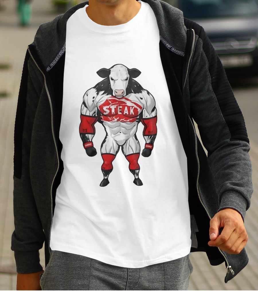 Steak Gainz Muscular Cow Fitness Bodybuilder Buff Animal T-Shirt