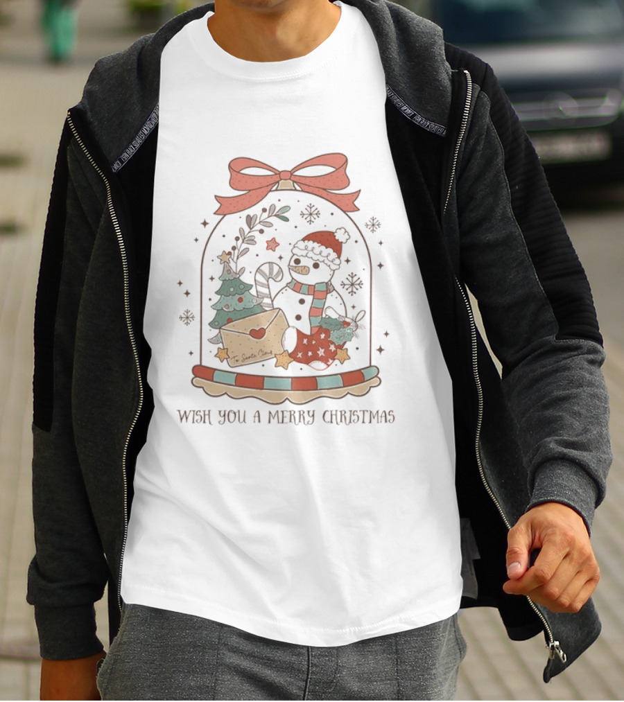 Wish You A Merry Christmas Snowman Candy Cane Santa Letter T-Shirt