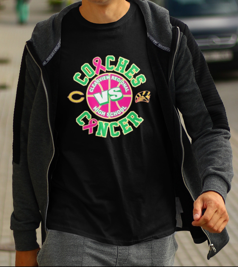 Clearview Regional High School Coaches Vs Cancer Basketball Pink Ribbon Event T-Shirt