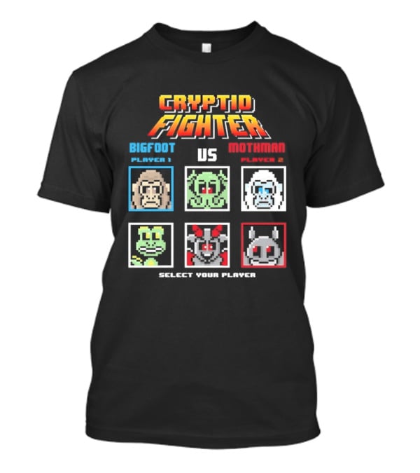 Cryptid Fighter Bigfoot Player 1 Vs Mothman Player 2 Select Your Player T-Shirt