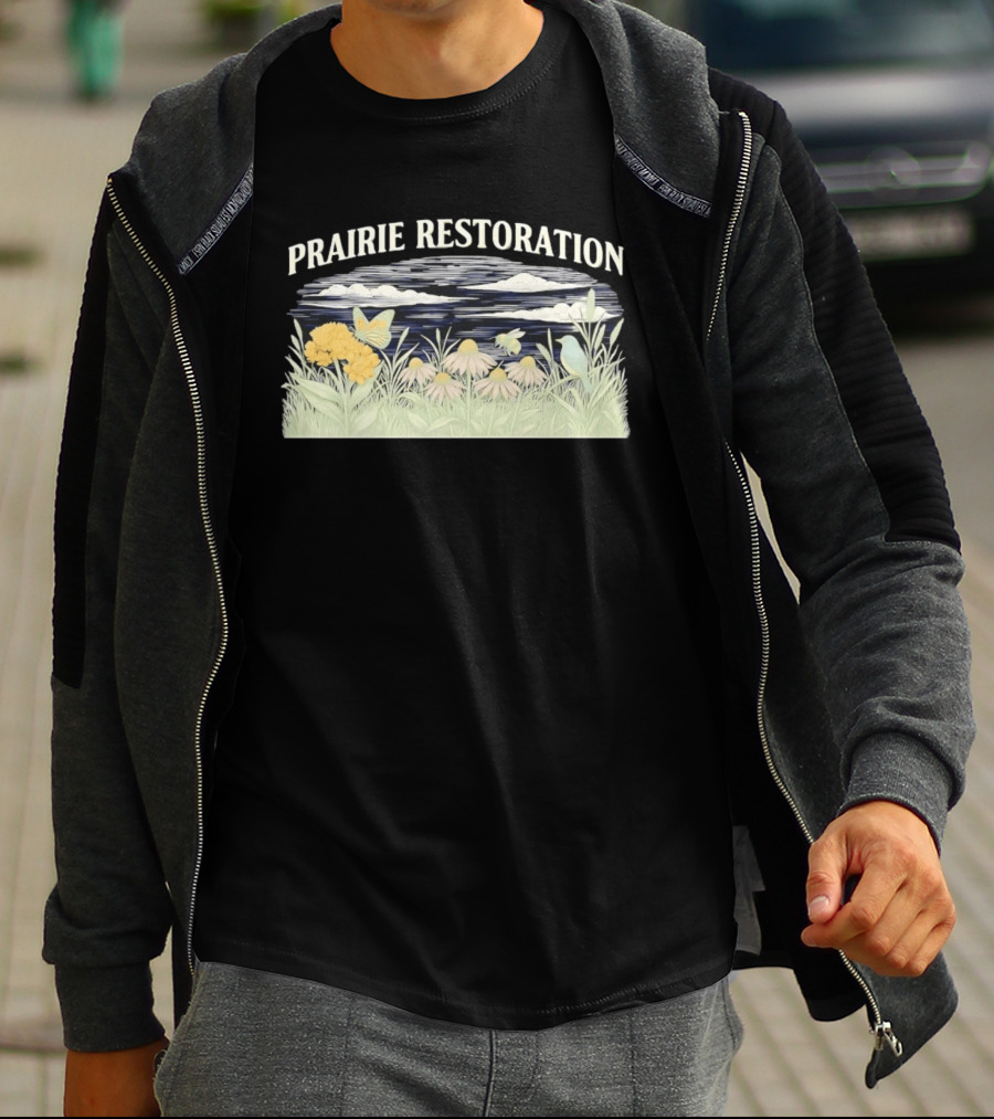 Prairie Restoration Butterfly Hummingbird Wildflowers Botanical Wildlife T-Shirt
