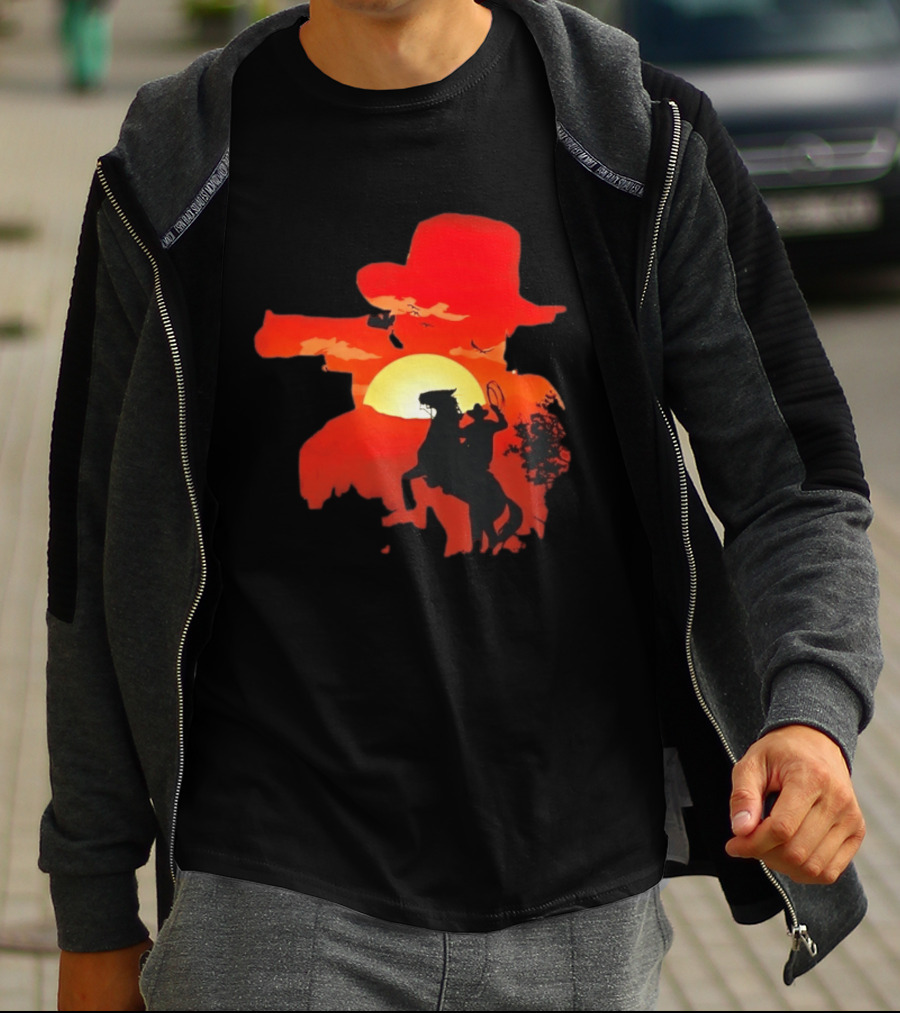 Red Dead Redemption Cowboy Sunset Western Horseback Adventure T-Shirt