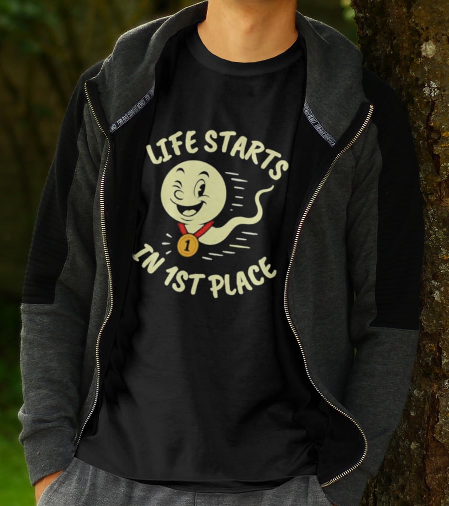 Life Starts In 1st Place Winking Medal Winning Smile T-Shirt
