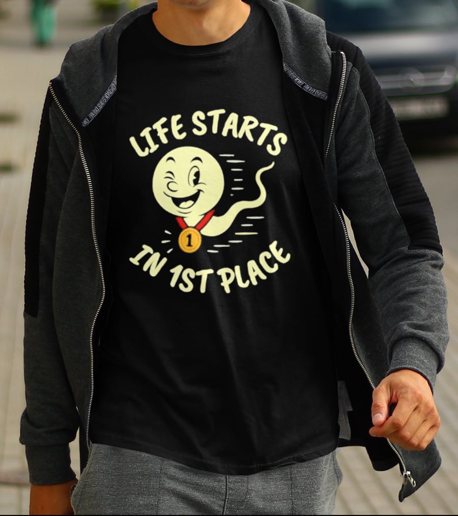 Life Starts In 1st Place Winking Medal Winning Smile T-Shirt