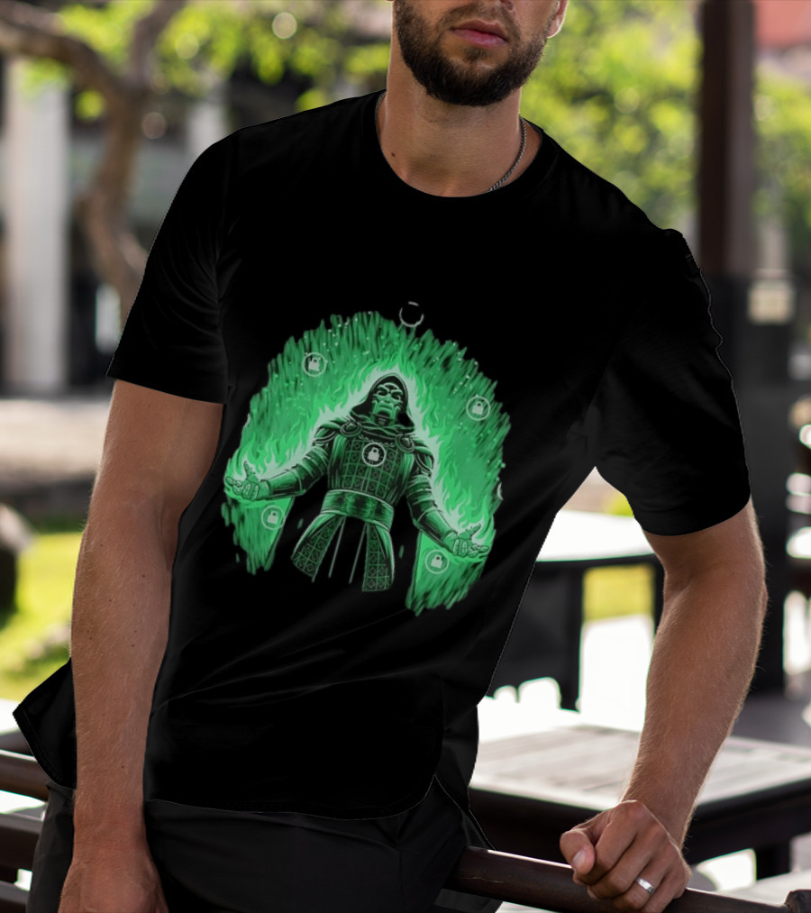 Doctor Doom Marvel Villain Green Flame Power Locked T-Shirt