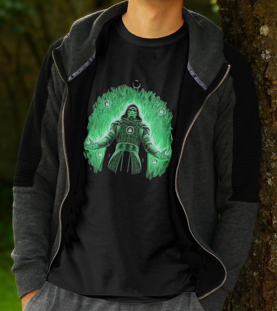 Doctor Doom Marvel Villain Green Flame Power Locked T-Shirt