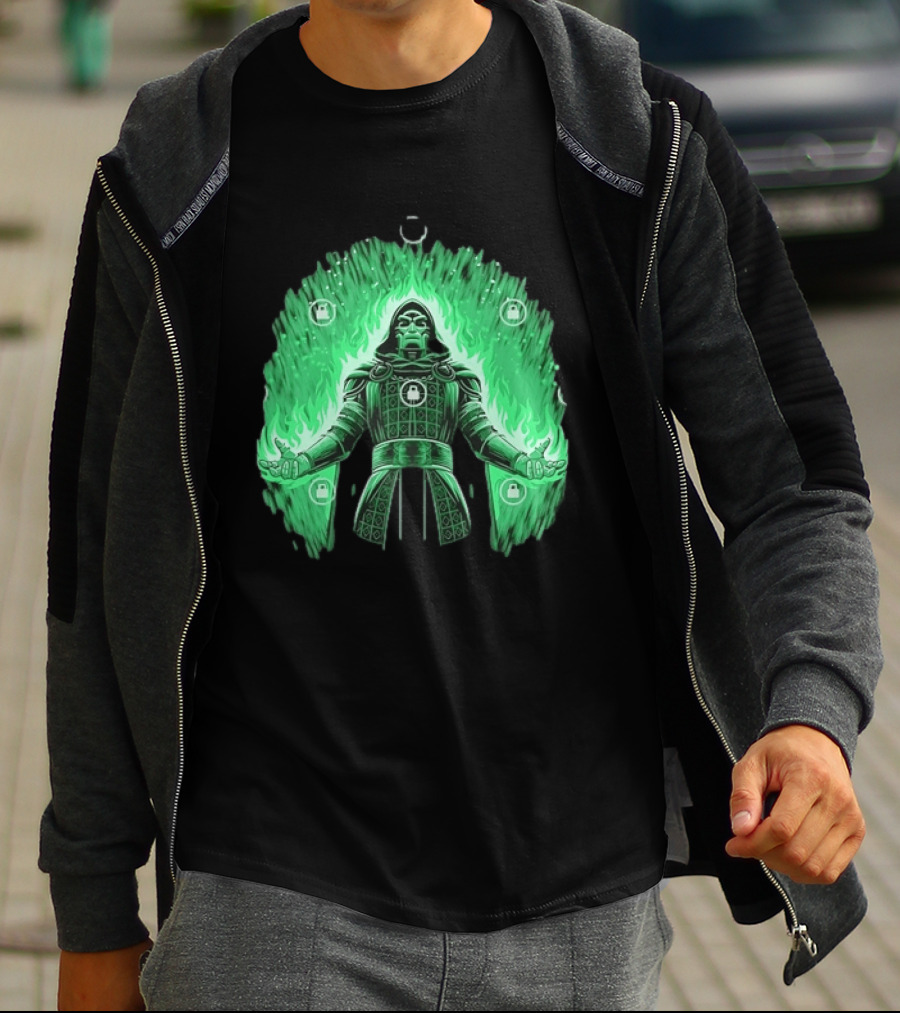 Doctor Doom Marvel Villain Green Flame Power Locked T-Shirt