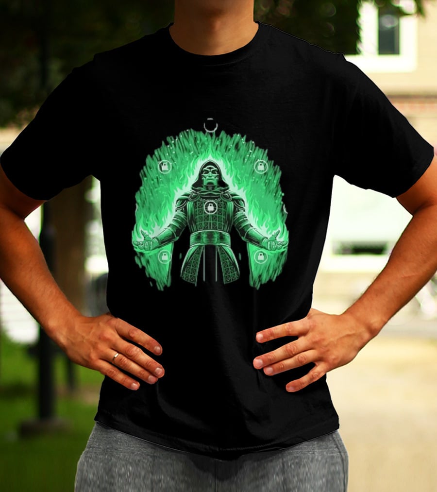 Doctor Doom Marvel Villain Green Flame Power Locked T-Shirt