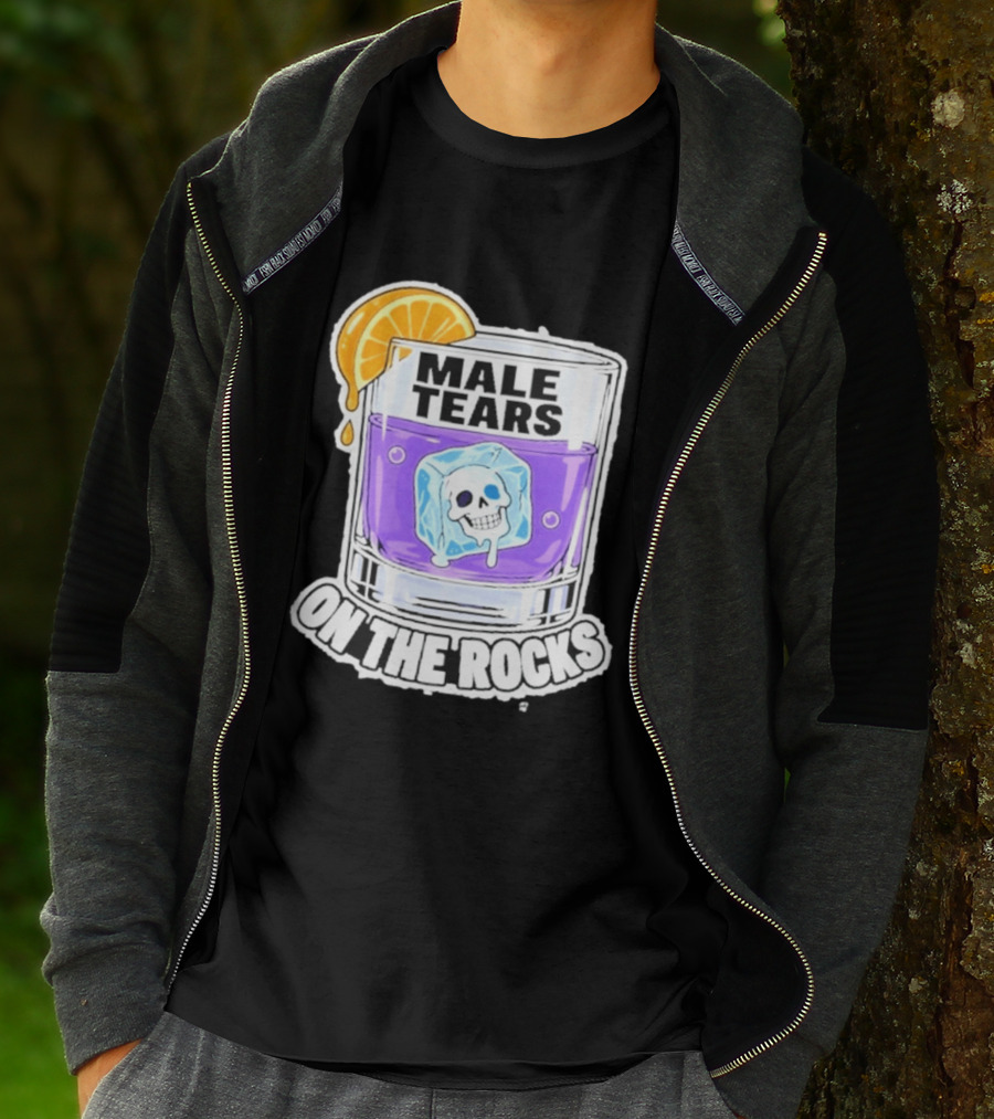 Male Tears On The Rocks Skull Ice Cube Glass Orange Slice T-Shirt