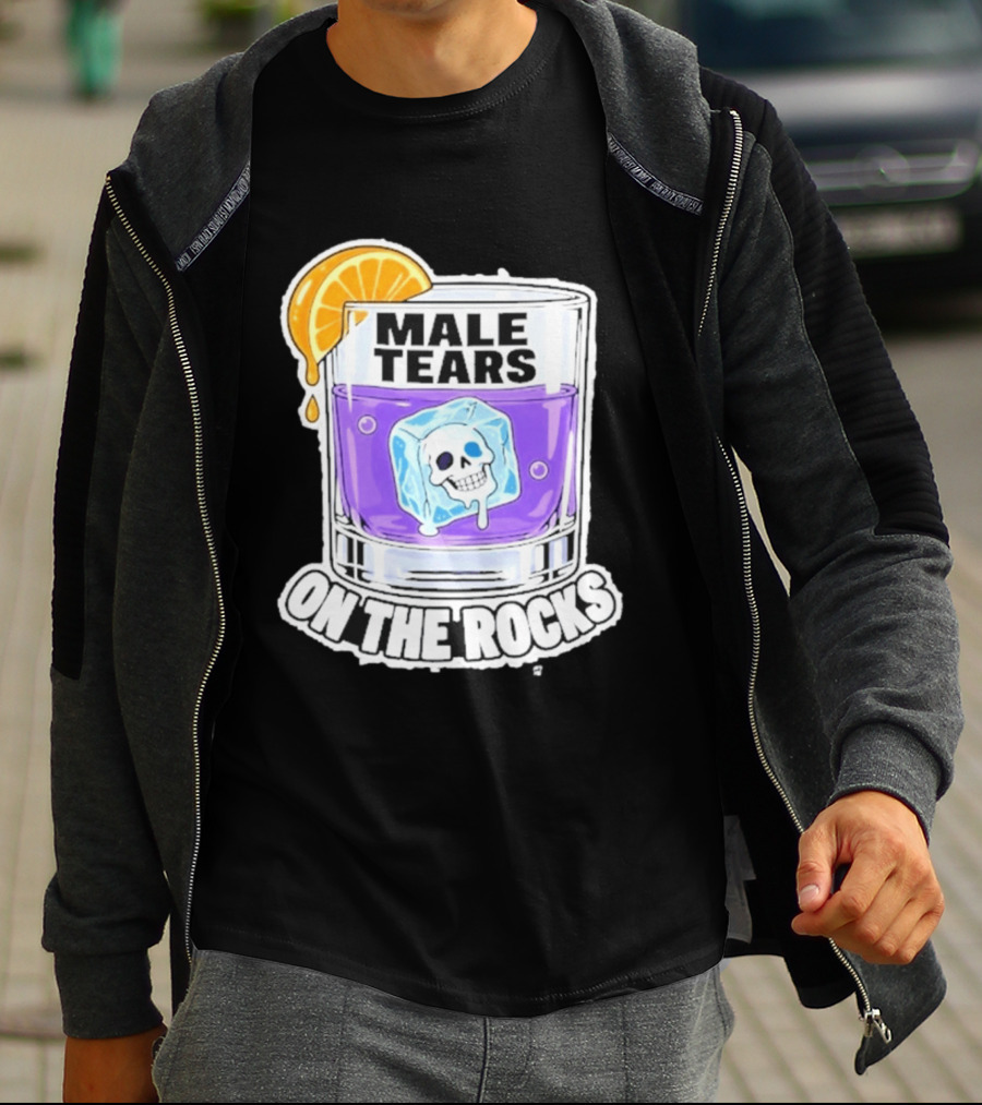 Male Tears On The Rocks Skull Ice Cube Glass Orange Slice T-Shirt
