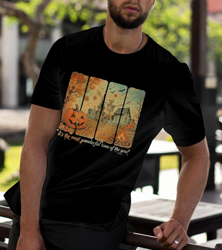 It's The Most Wonderful Time Of The Year Spooky Skeleton Pumpkin Campfire Halloween T-Shirt