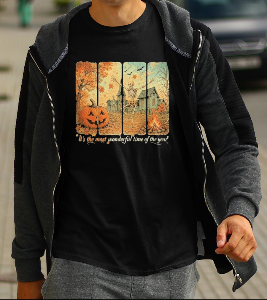 It's The Most Wonderful Time Of The Year Spooky Skeleton Pumpkin Campfire Halloween T-Shirt