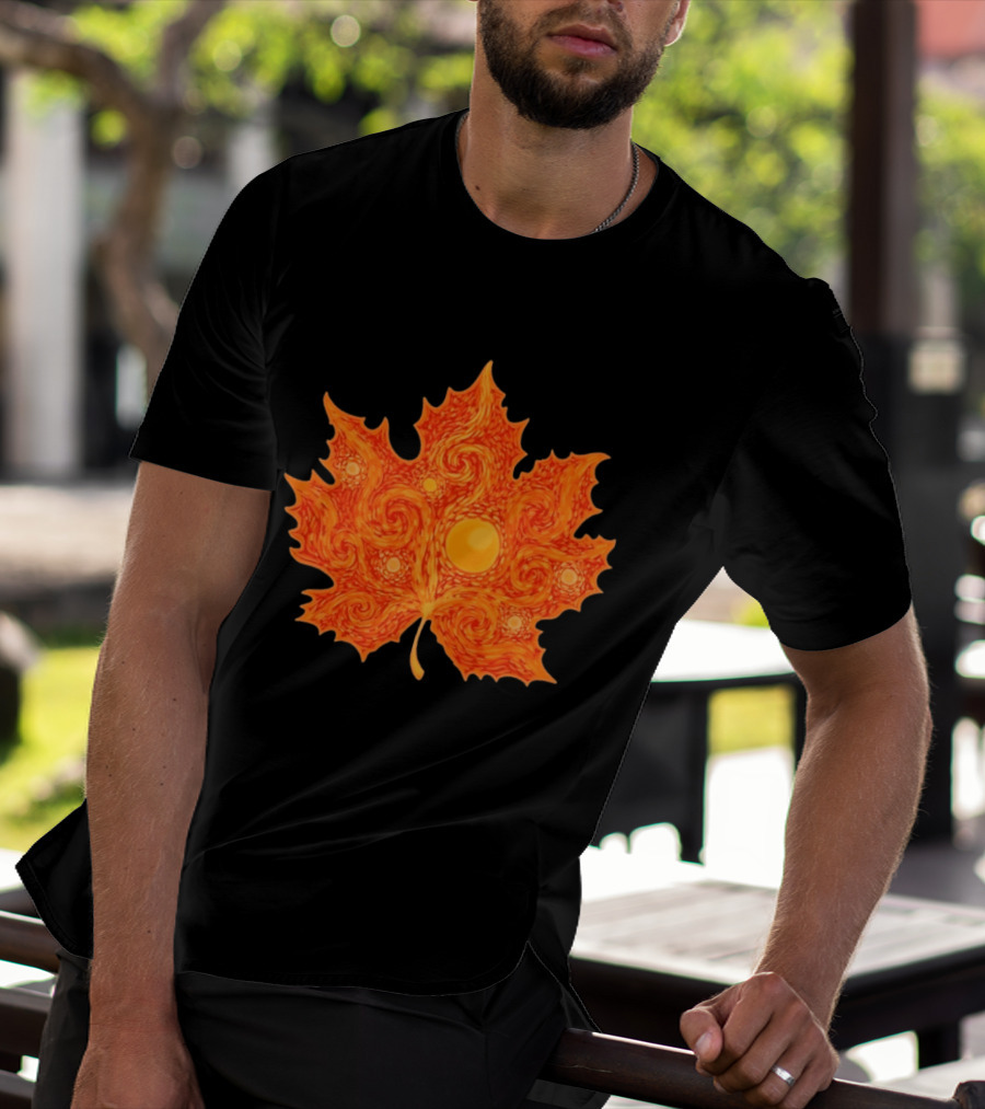 Starry Night Orange Maple Leaf Autumn Swirl T-Shirt