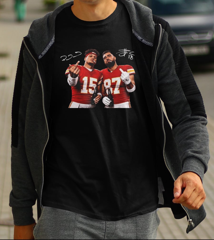 Patrick Mahomes Travis Kelce Middle Finger KC Chiefs Football 2026 Sports Fans Merchandise T-Shirt