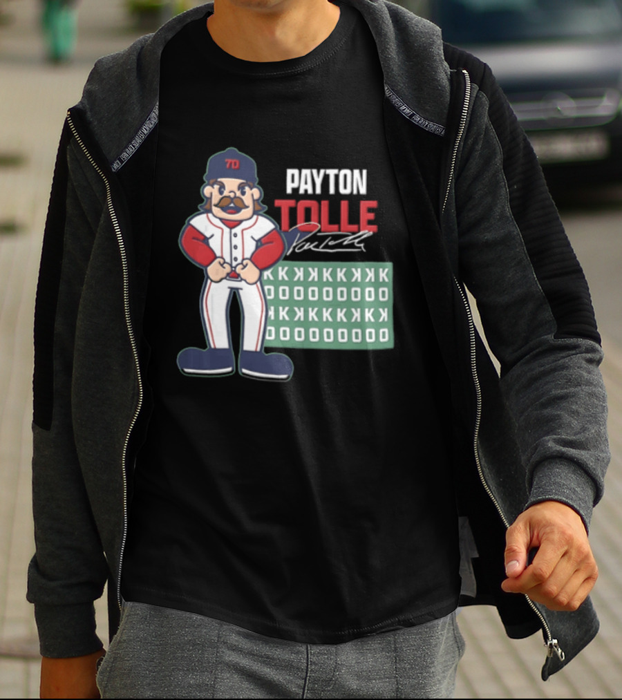 Payton Tolle Cartoon Baseball Player Mustache Cap K Strikeouts T-Shirt
