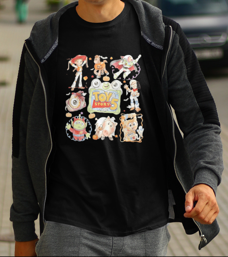 Toy Story 5 Halloween 2026 Buzz Woody Jessie Hamm Alien Potato Rex Bo Peep Slinky Decorations T-Shirt