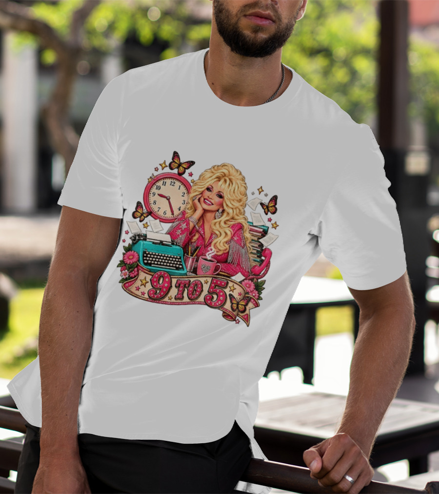 9 To 5 Dolly Parton Music Western Cowgirl Icon With Butterflies And Typewriter T-Shirt