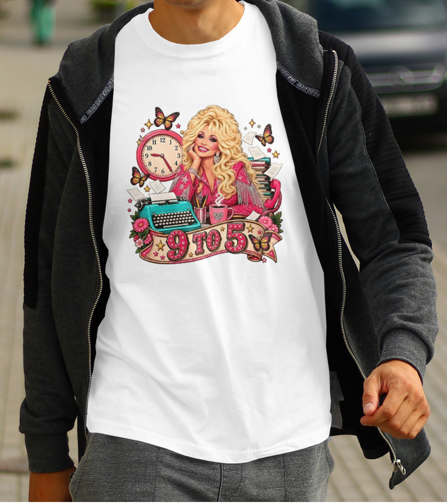 9 To 5 Dolly Parton Music Western Cowgirl Icon With Butterflies And Typewriter T-Shirt