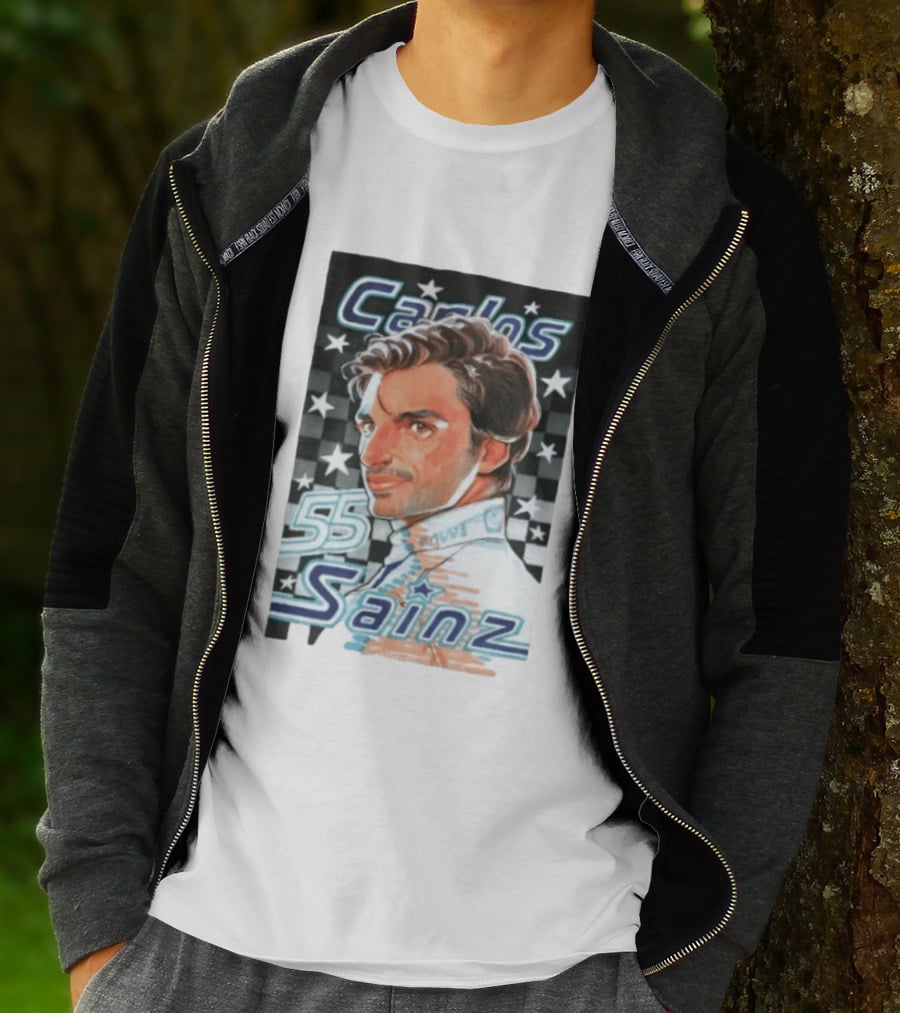 Carlos Sainz No 55 Formula 1 Racing Star Checkerboard T-Shirt